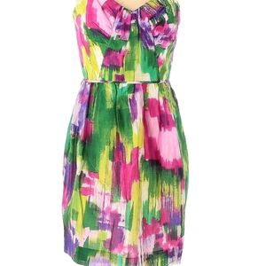 Shoshanna Size 4 Strapless Multicolor Brushstroke Mini Tea Garden Summer Dress